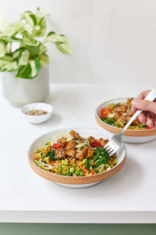 Veggie Fried Rice With Maple & Sesame Tofu